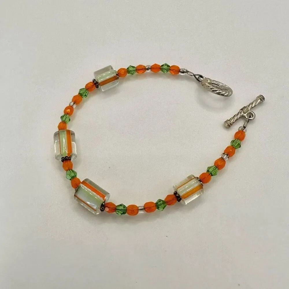 Orange and green beaded bracelet